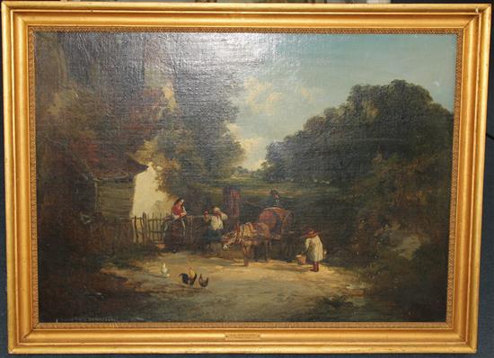 Edward Charles Williams (fl.1839-1865) Donkey cart beside a well, 21.5 x 30.5in.